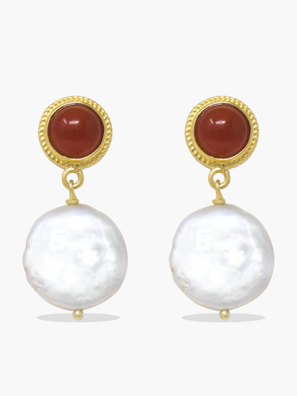 Gold-plated Silver Carnelian & Keshi Pearls earrings by Vintouch Jewels