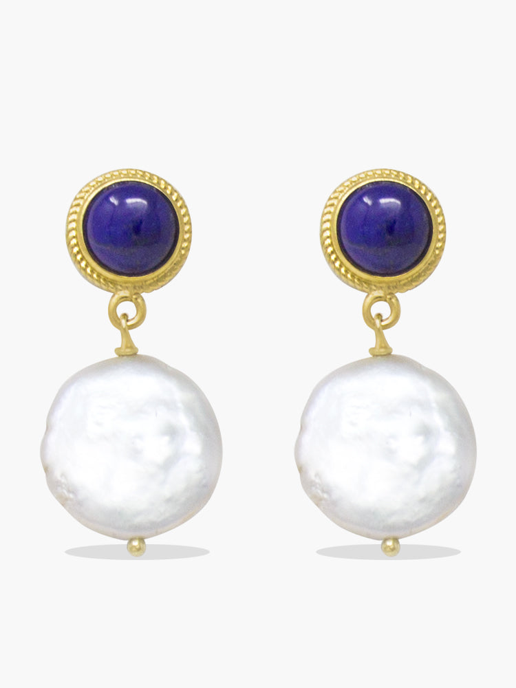 Gold-plated Silver Lapislazzuli & Keshi Pearl earrings by Vintouch Jewels.