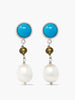 Sterling silver turquoise, smoky quartz and pearl drop earrings by Vintouch Jewels. 