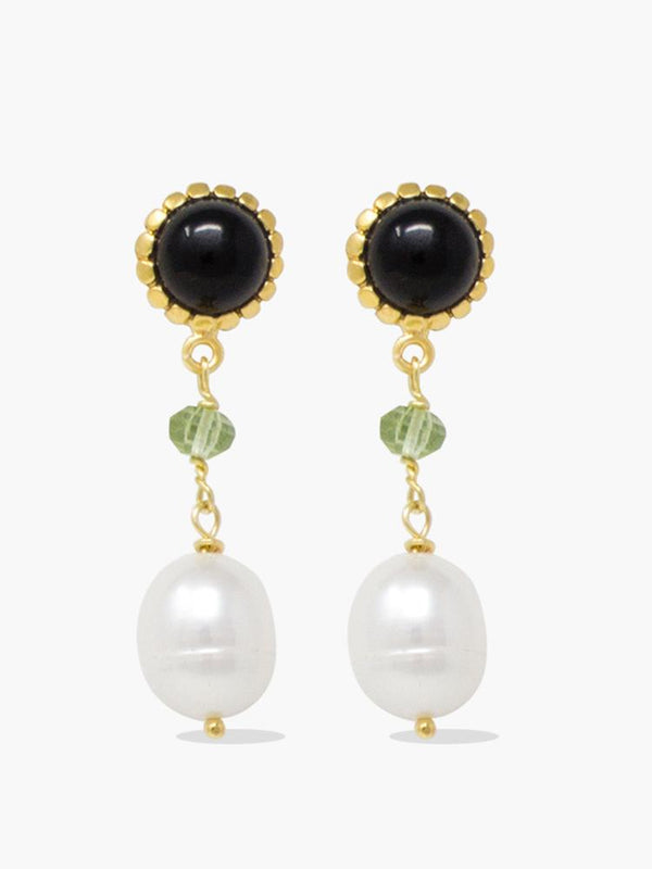 Vintouch's Onyx, Green Amethyst & Pearl Earrings from the Positano collection