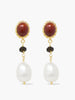 Gold-plated carnelian, onyx and pearl drop earrings by Vintouch Jewels. 
