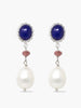 Sterling silver lapis, pink quartz and pearl drop earrings. 