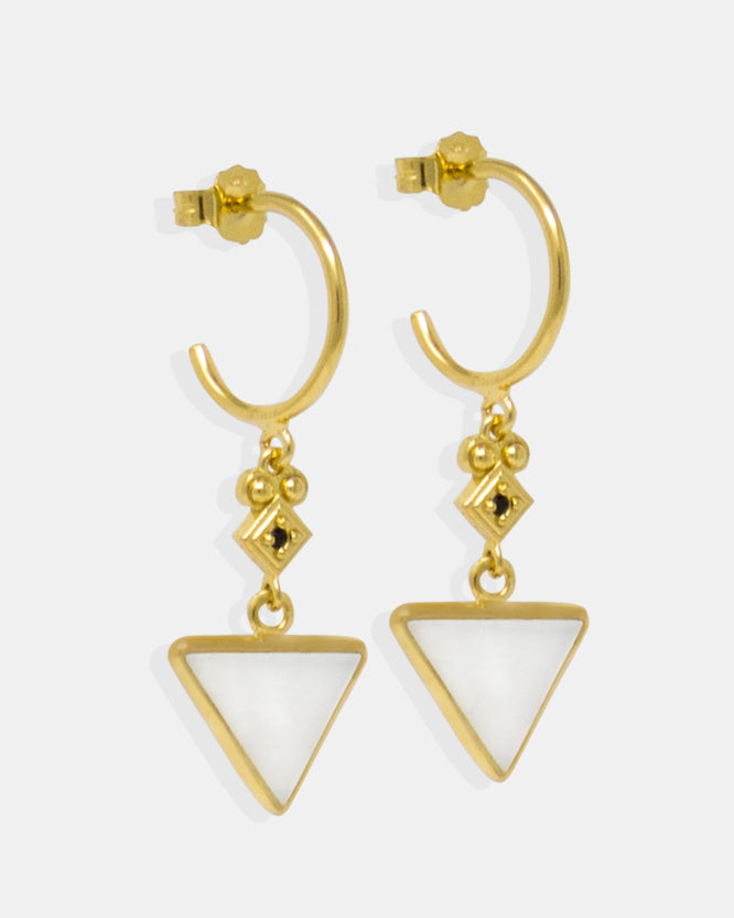 Vintouch Deco earrings are ideal to be worn on either day or on special evening events. Handcrafted from 18k gold-plated in the brand's studio in Naples, Italy, they have a vintage-inspired silhouette featuring mother of pearl and tiny sparkling black cubic zirconias.