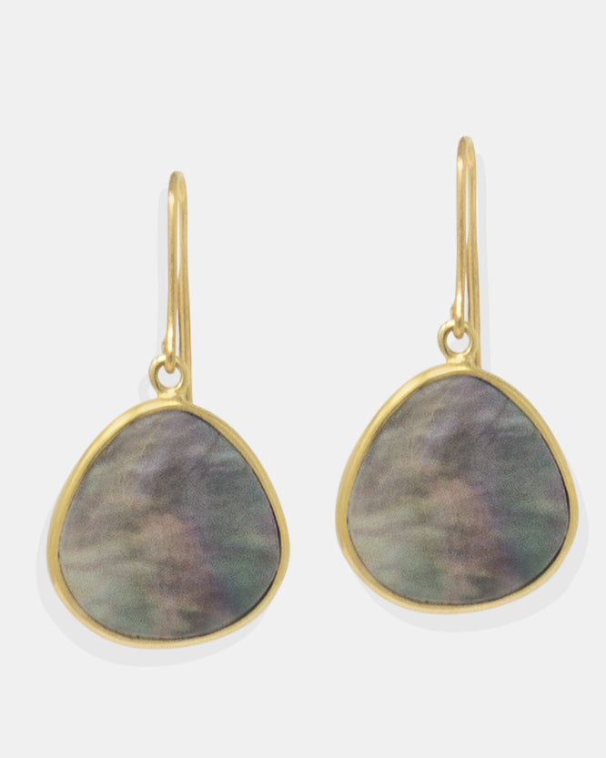 You may think of mother of pearl as only having a whitey, rich quality, but Vintouch's Tahiti earrings show that it can have a rainbow of colors as well. Made by hand from 18k gold-plated silver because of their irregular shapes, wear these earrings during the sunny summer days and beyond. 