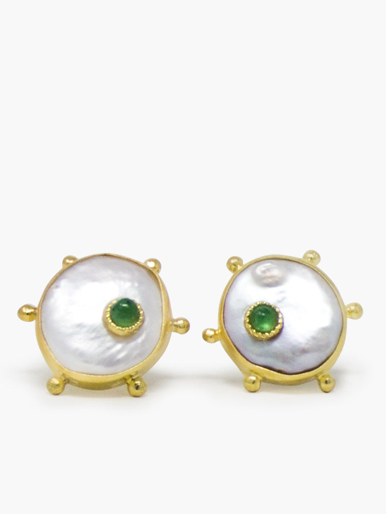 Vintouch's Rebel Rebel Green Emerald & Keshi Pearl Stud Earrings