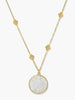 Vintouch's 'Le Soleil' gold-plated hand-carved Mother Of Pearl pendant necklace featuring glittering AAA grade white zircons.