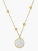 Vintouch's 'Le Soleil' gold-plated hand-carved Mother Of Pearl pendant necklace featuring glittering AAA grade white zircons.