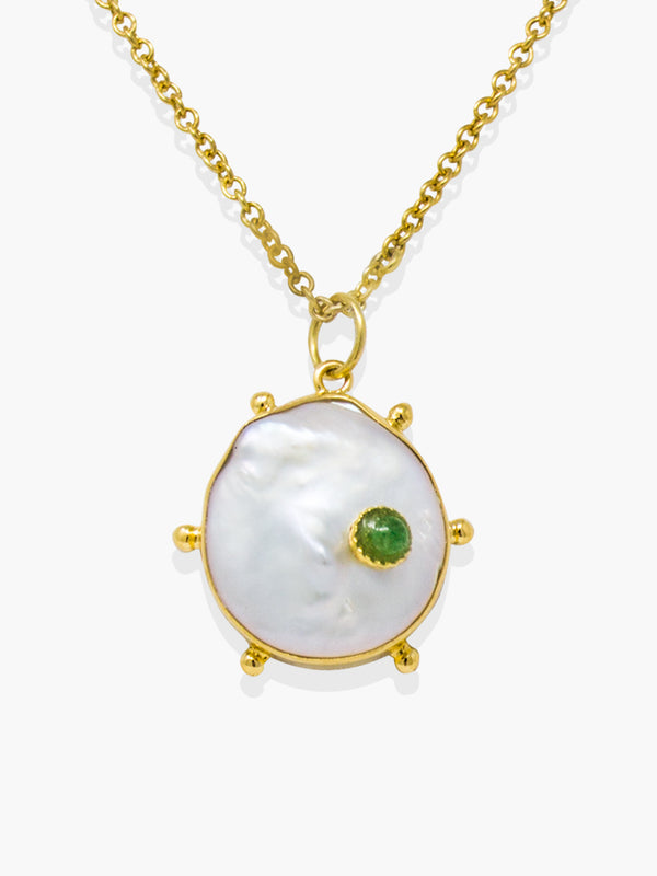 Vintouch's Rebel Rebel Green Emerald & Keshi Pearl Pendant Necklace