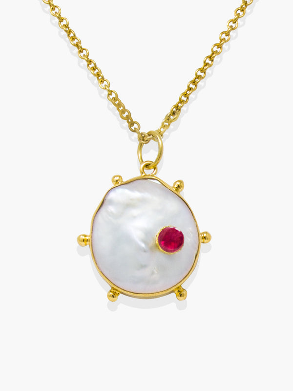 Vintouch's Rebel Rebel Pink Ruby & Keshi Pearl Pendant Necklace