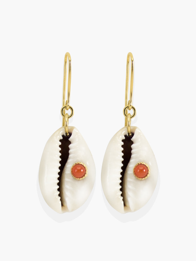 Coral & Cowrie Shell Earrings | Vintouch Jewels