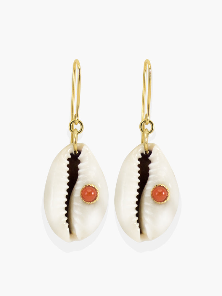 Coral Cowrie Shell Earrings Vintouch Jewels - Main Image