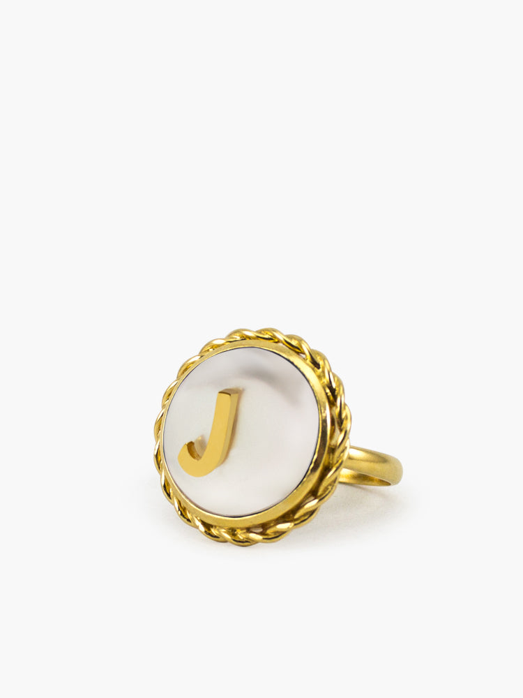 Moonglow Gold-Plated Initial J Pearl Ring Vintouch Jewels