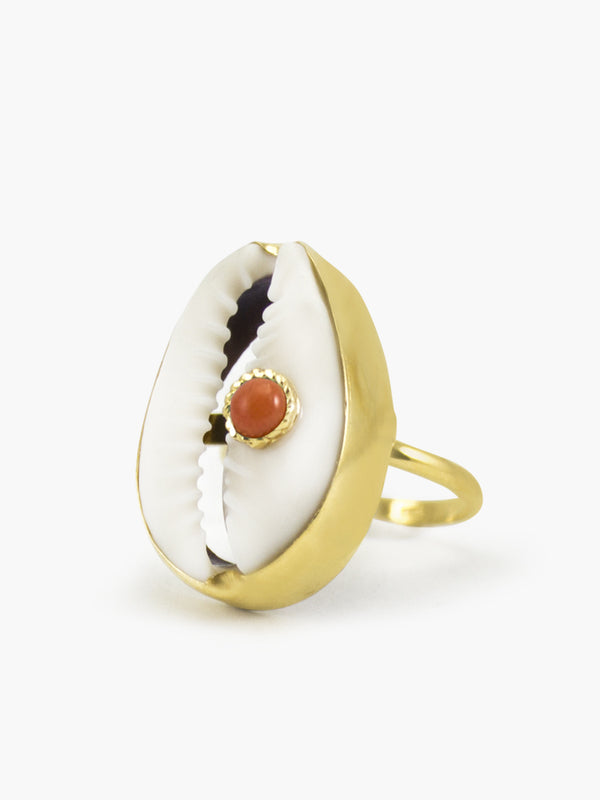 Coral & Cowrie Shell Ring | Vintouch Jewels