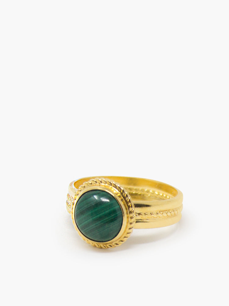 Fascetta Gold-plated Mini Malachite Ring by Vintouch Jewels
