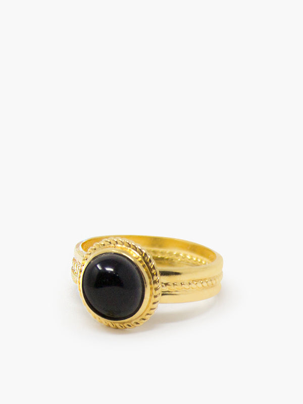 Fascetta Gold-plated Ring featuring mini onyx stone by Vintouch Jewels