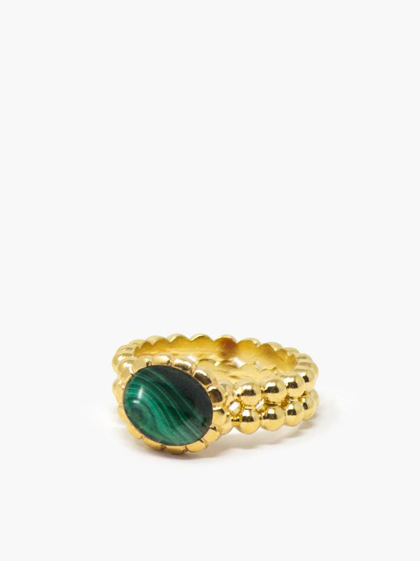 Gold-plated Malachite Beady Band Ring by Vintouch Jewels