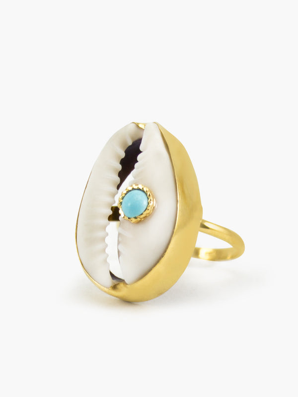 Turquoise & Cowrie Shell Ring | Vintouch Jewels