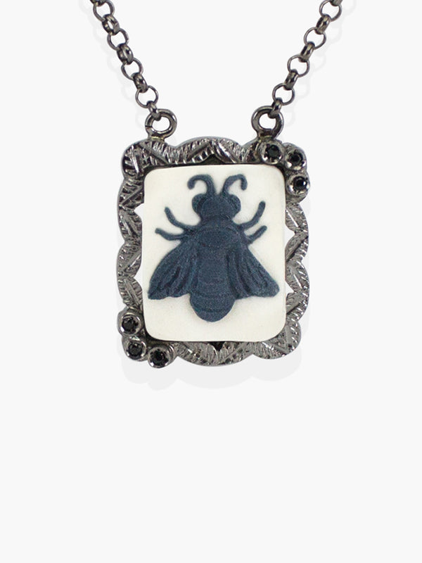 Gunmetal Bee Cameo Necklace | Vintouch Jewels