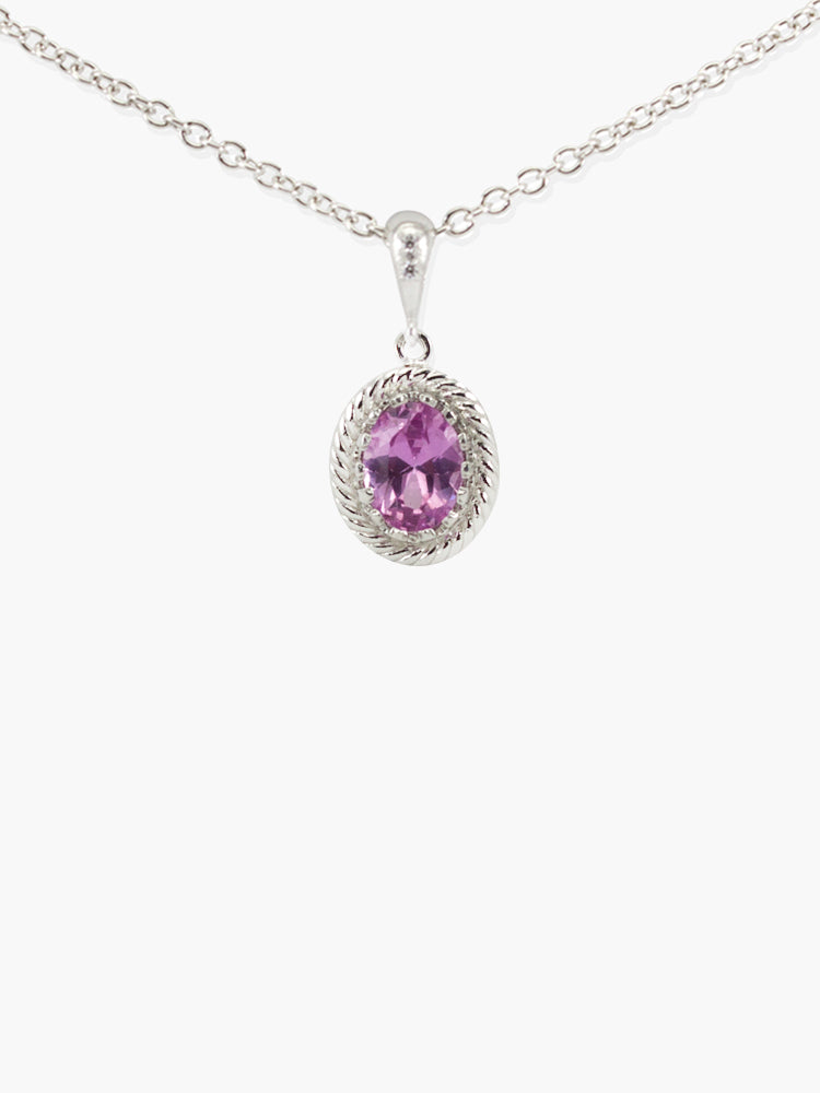 Pink Agate Pendant Necklace by Vintouch Jewels, featuring a 9x7 mm. oval pink agate gemstone in 925 sterling silver.