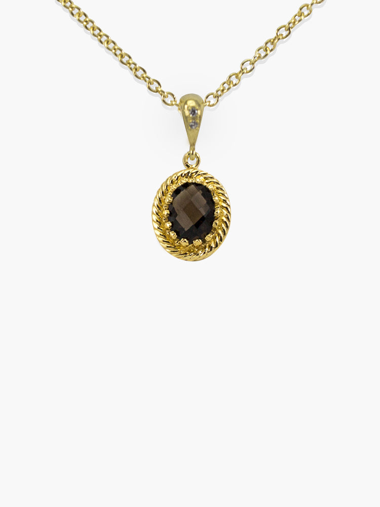 Smoky Quartz Pendant Necklace by Vintouch Jewels. Handmade in 18k gold over sterling silver, featuring an oval dainty 9x7mm. smoky quartz gemstone. 