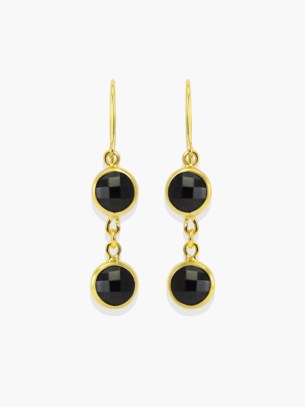 Capri Black Onyx Earrings handmade by Vintouch Jewels, available either in 18k gold plated silver and 14k yellow gold