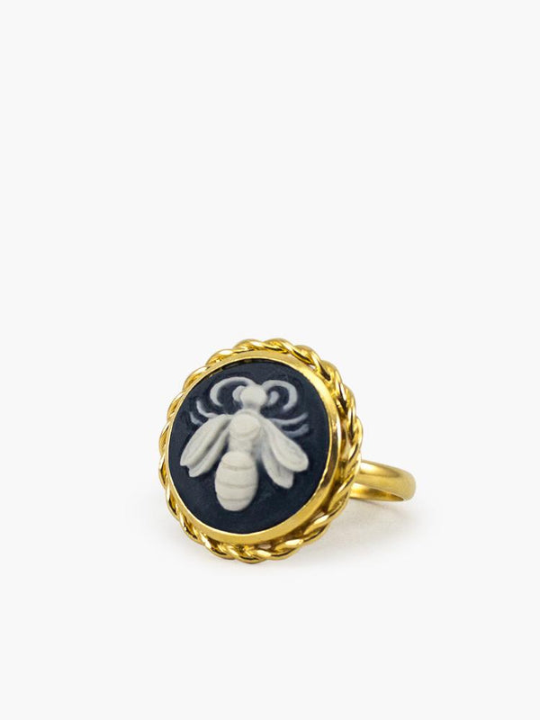 Bee cameo ring set in 18k gold plated silver by Vintouch Jewels
