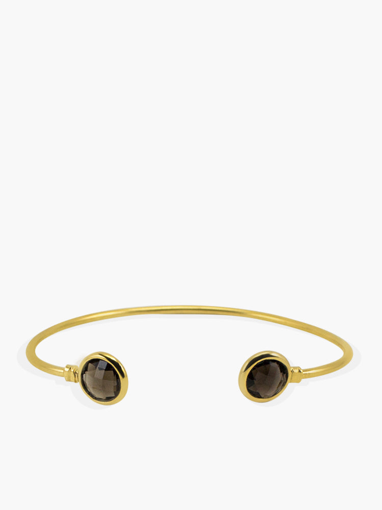 Capri Smoky Quartz Cuff Bracelet handmade by Vintouch Jewels in 18k Gold plated silver