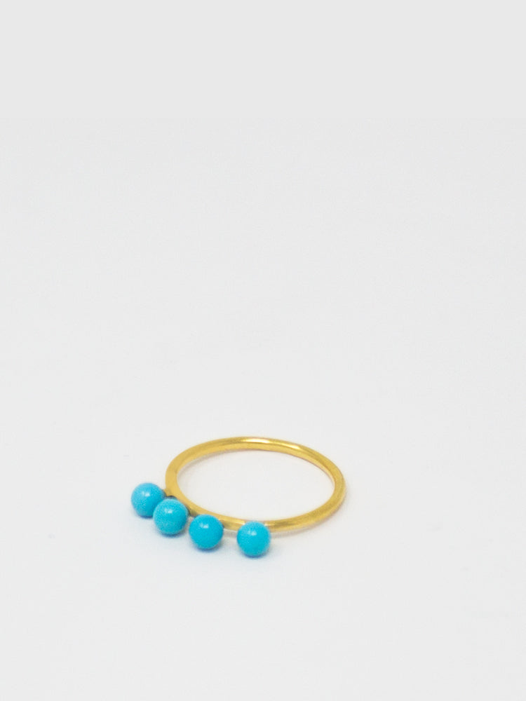 Turquoise Beads Stacking ring, handmade from 18k gold over silver