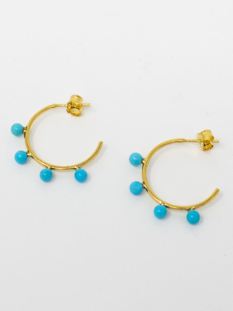 Four Turquoise Beads fixed on 18k gold over silver hoop earrings.